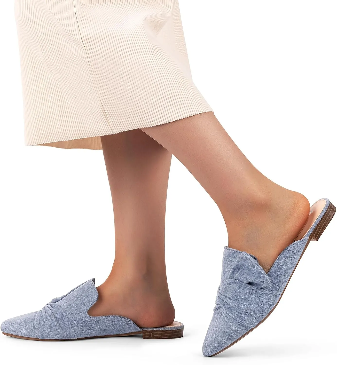 MUSSHOE Women Mules Slip On Comfortable Pointed Toe Mules for Women Flats with Knot