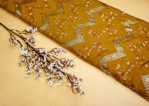 Mustard Chinon Chiffon Fabric with Allover Thread & Sequin Embroidery