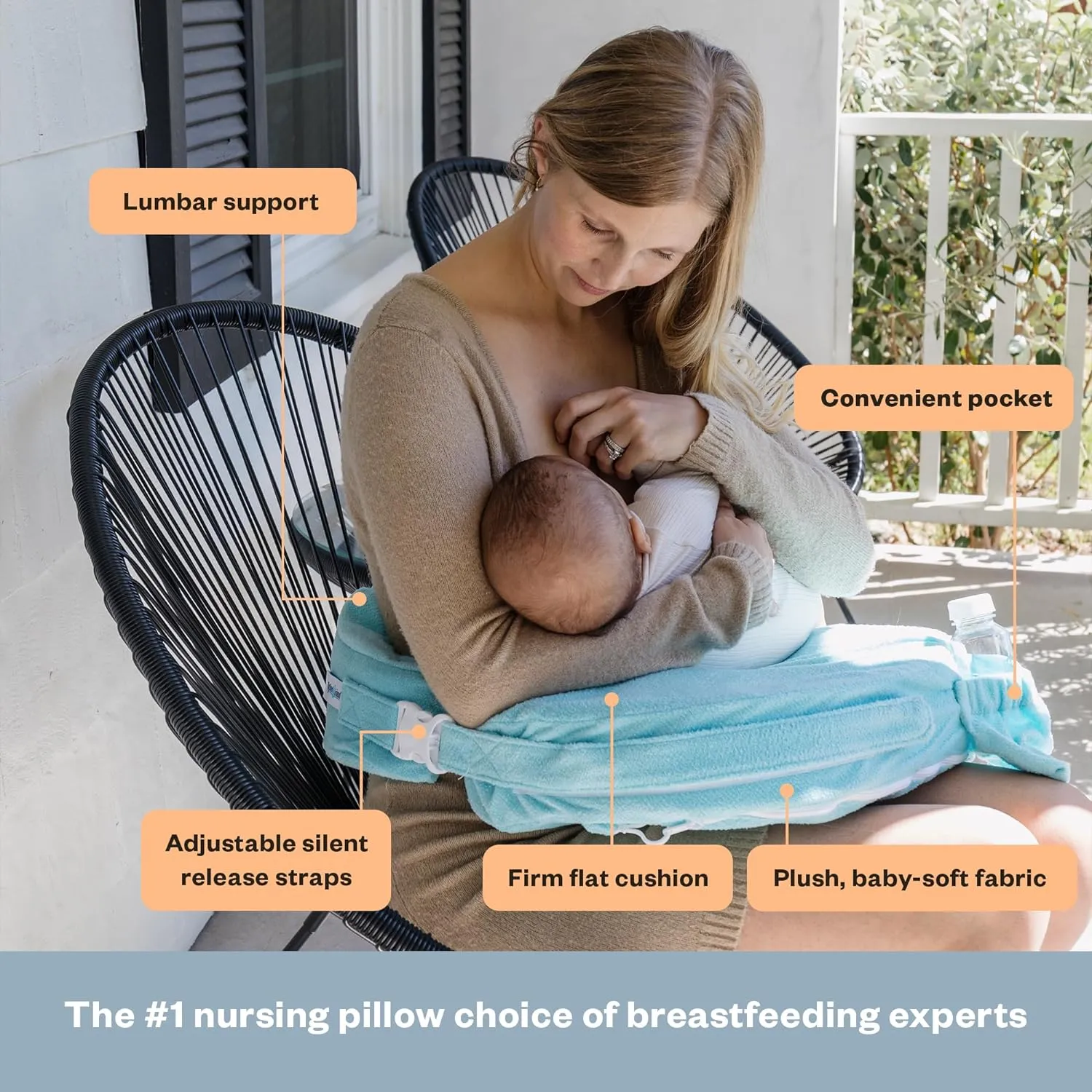 My Brest Friend Nursing Pillow - Deluxe - Enhanced Comfort w/ Slipcover - Ergonomic Breastfeeding Pillow For Ultimate Support For Mom & Baby - Adjustable Pillow W/ Handy Side Pocket, Aqua