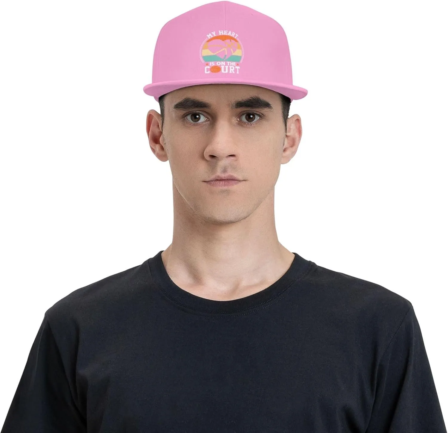 My Heart is On The Court Snapback Hat for Men Women Baseball Cap Adjustable Flat Bill Brim Hats