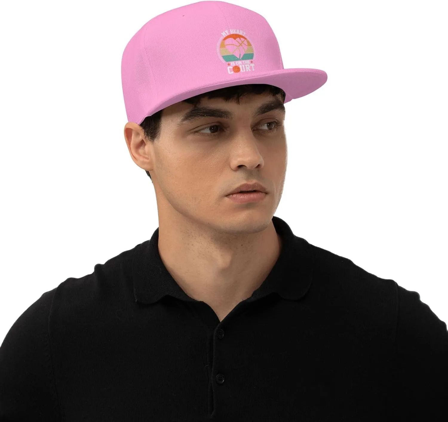 My Heart is On The Court Snapback Hat for Men Women Baseball Cap Adjustable Flat Bill Brim Hats
