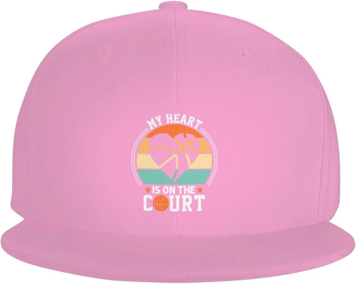 My Heart is On The Court Snapback Hat for Men Women Baseball Cap Adjustable Flat Bill Brim Hats