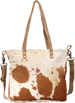 Myra Bag Camel Upcycled Canvas & Cowhide Tote Bag S-1465