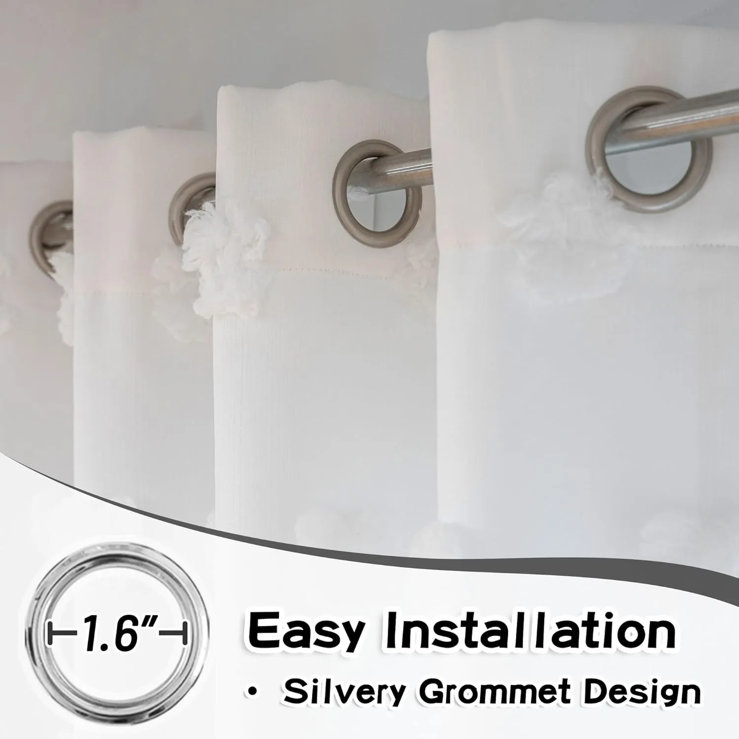 MYSKY HOME White Curtains for Bedroom 54 Inch Long Double Layer Curtains for Kids Room Kithen Pom Pom Sheer Nursery Curtains Short Grommet Room Darkening Small Window Curtains 2 Panels 52 x 54 in