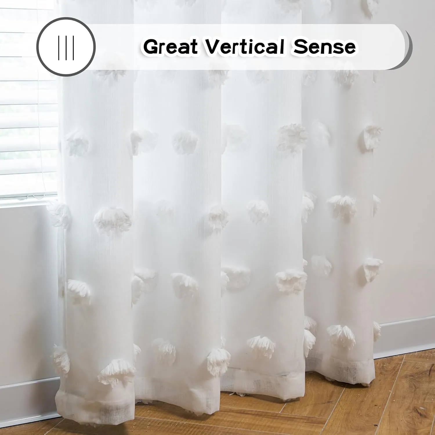 MYSKY HOME White Curtains for Bedroom 54 Inch Long Double Layer Curtains for Kids Room Kithen Pom Pom Sheer Nursery Curtains Short Grommet Room Darkening Small Window Curtains 2 Panels 52 x 54 in