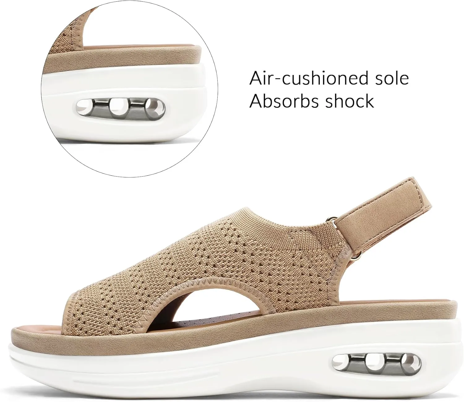mysoft Women's Comfortable Air Cushion Support Walking Sandals Breathable Knit Slingback Platform Shoes