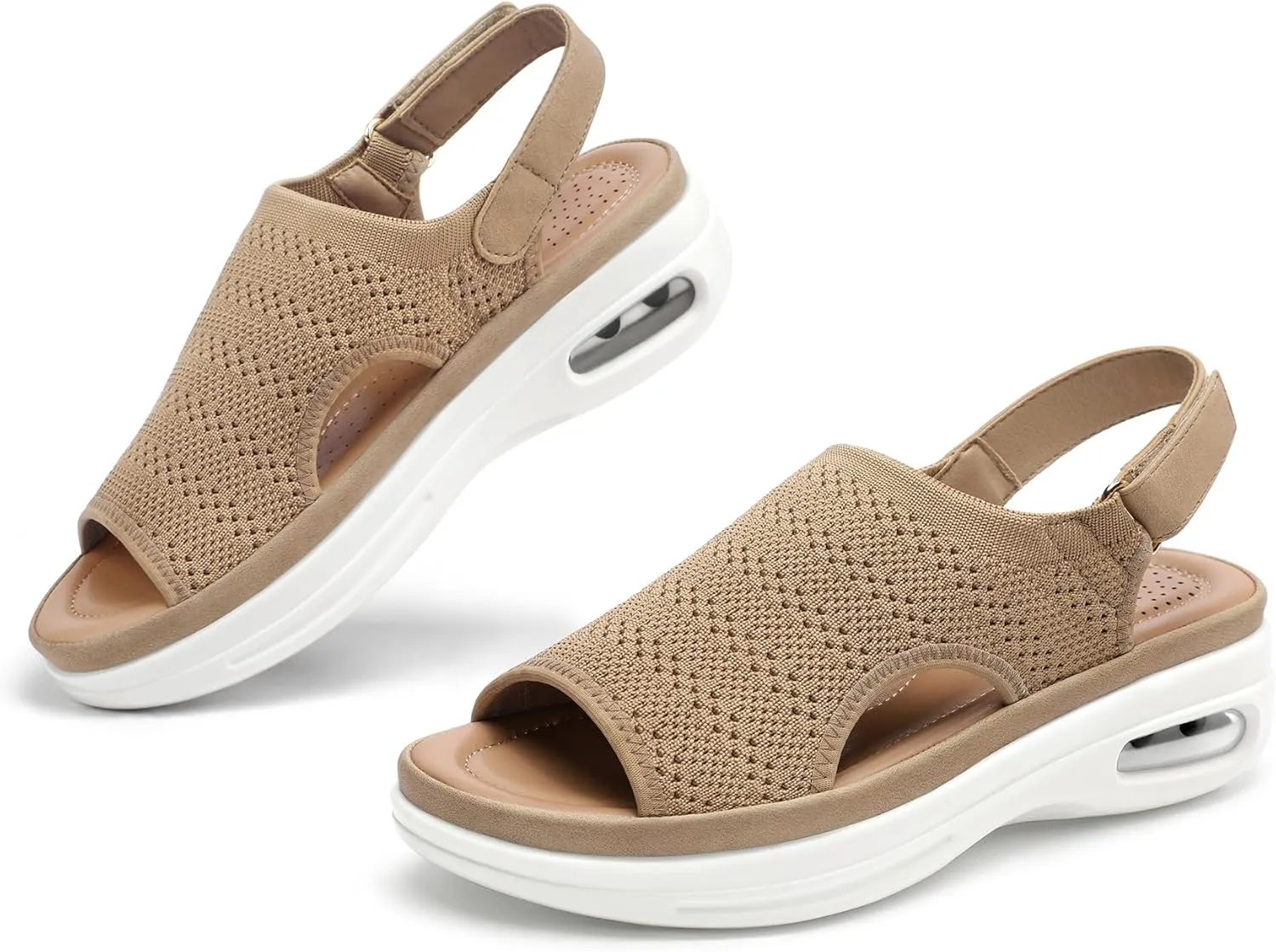mysoft Women's Comfortable Air Cushion Support Walking Sandals Breathable Knit Slingback Platform Shoes