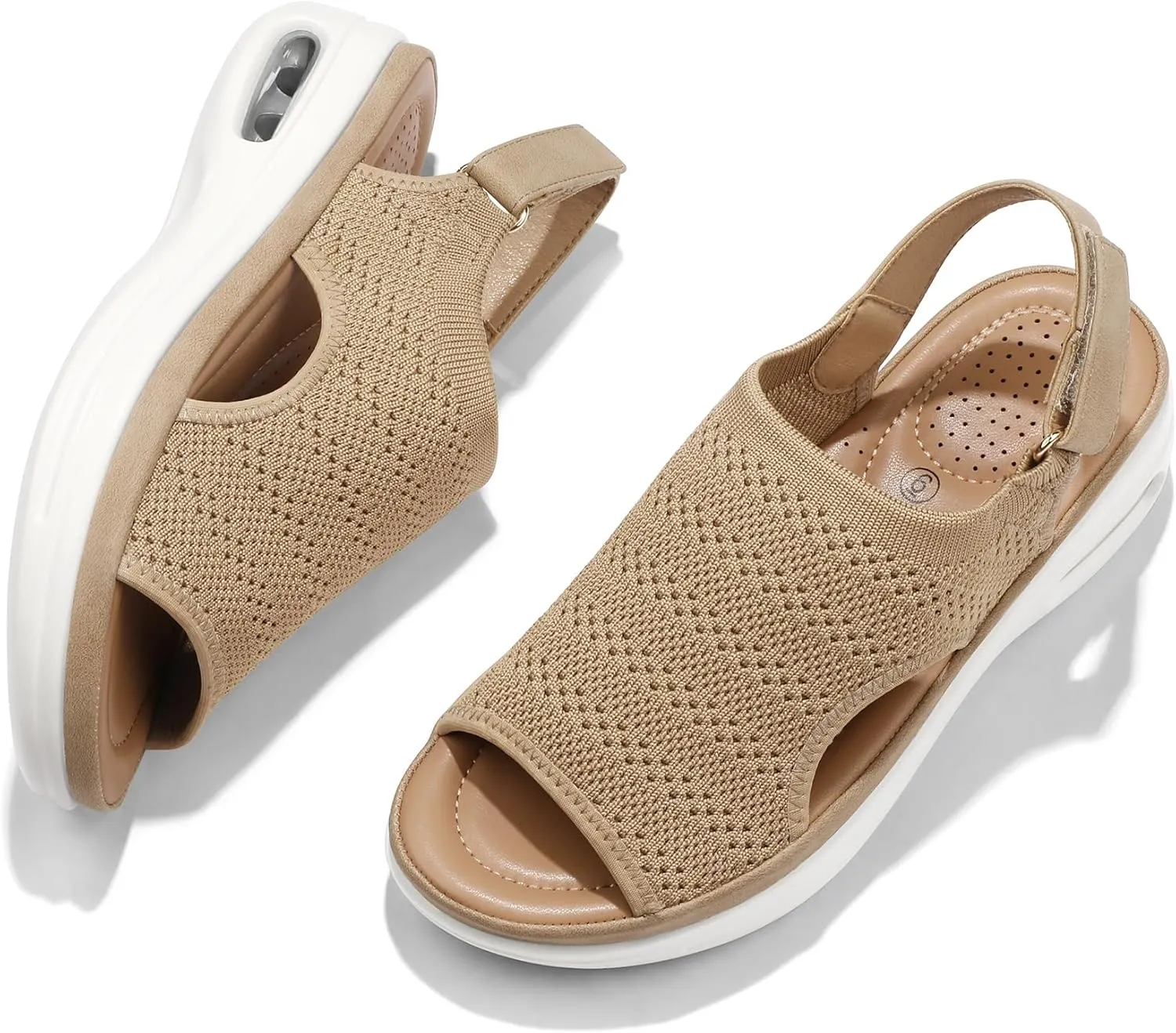 mysoft Women's Comfortable Air Cushion Support Walking Sandals Breathable Knit Slingback Platform Shoes