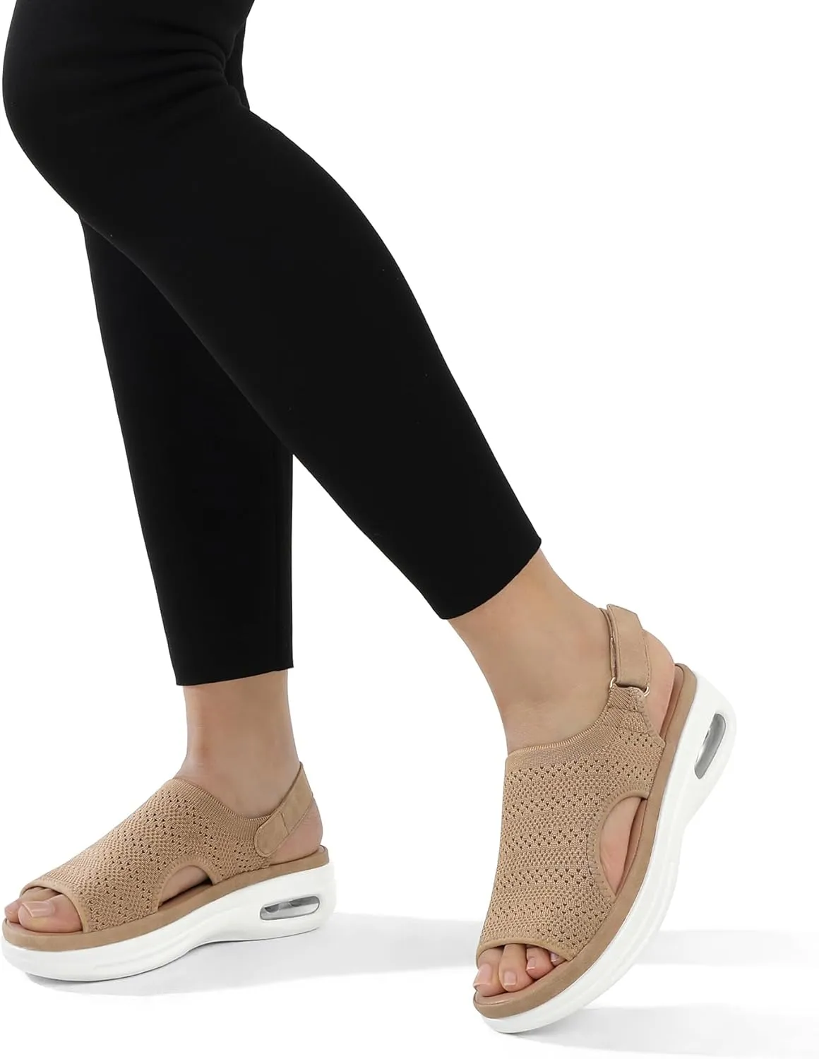 mysoft Women's Comfortable Air Cushion Support Walking Sandals Breathable Knit Slingback Platform Shoes