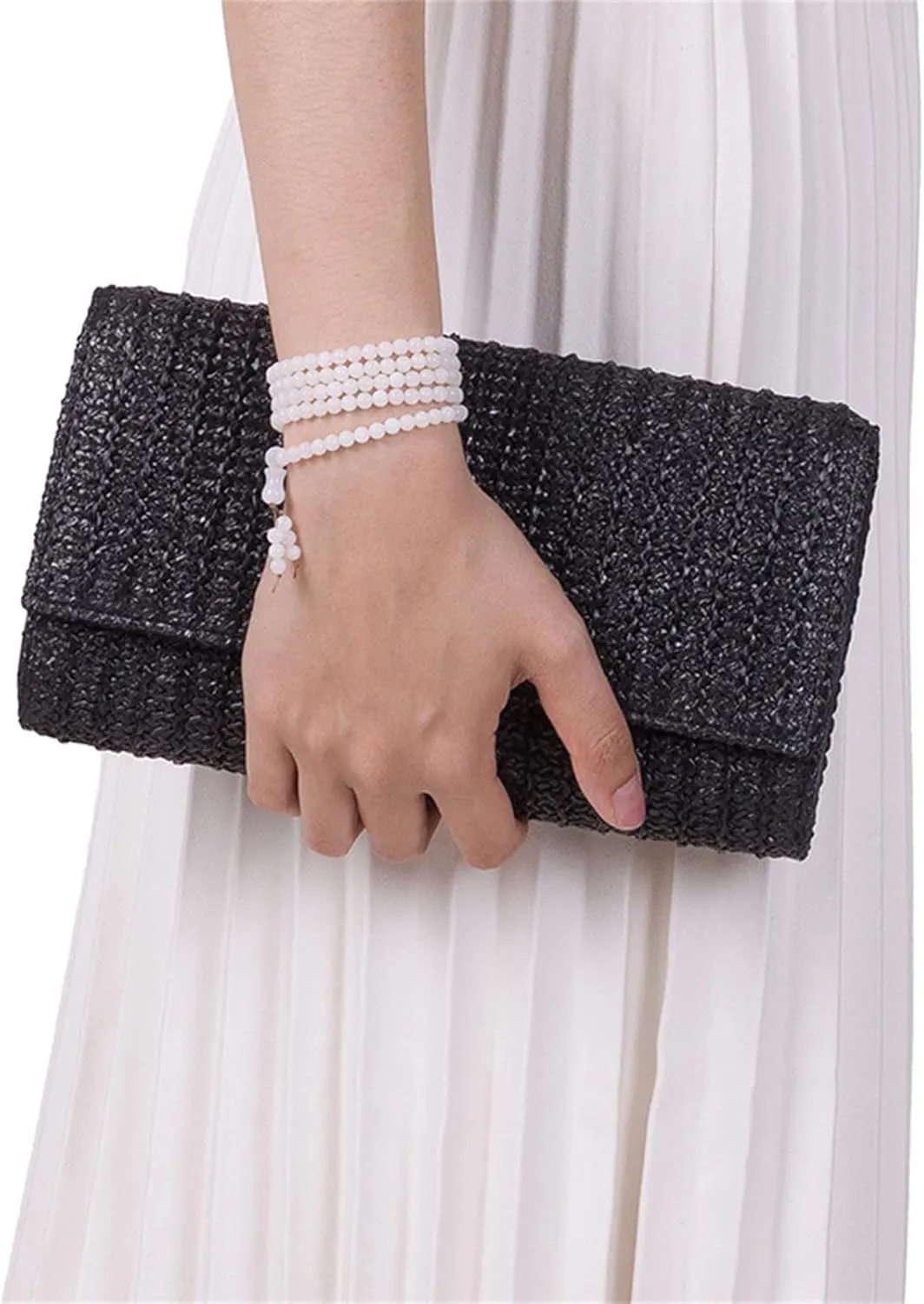 Natural Straw Flat Clutch Women 2025 Boho Purse Top Handle Crossbody Handbag Stylish Woven Envelope Wallet Evening