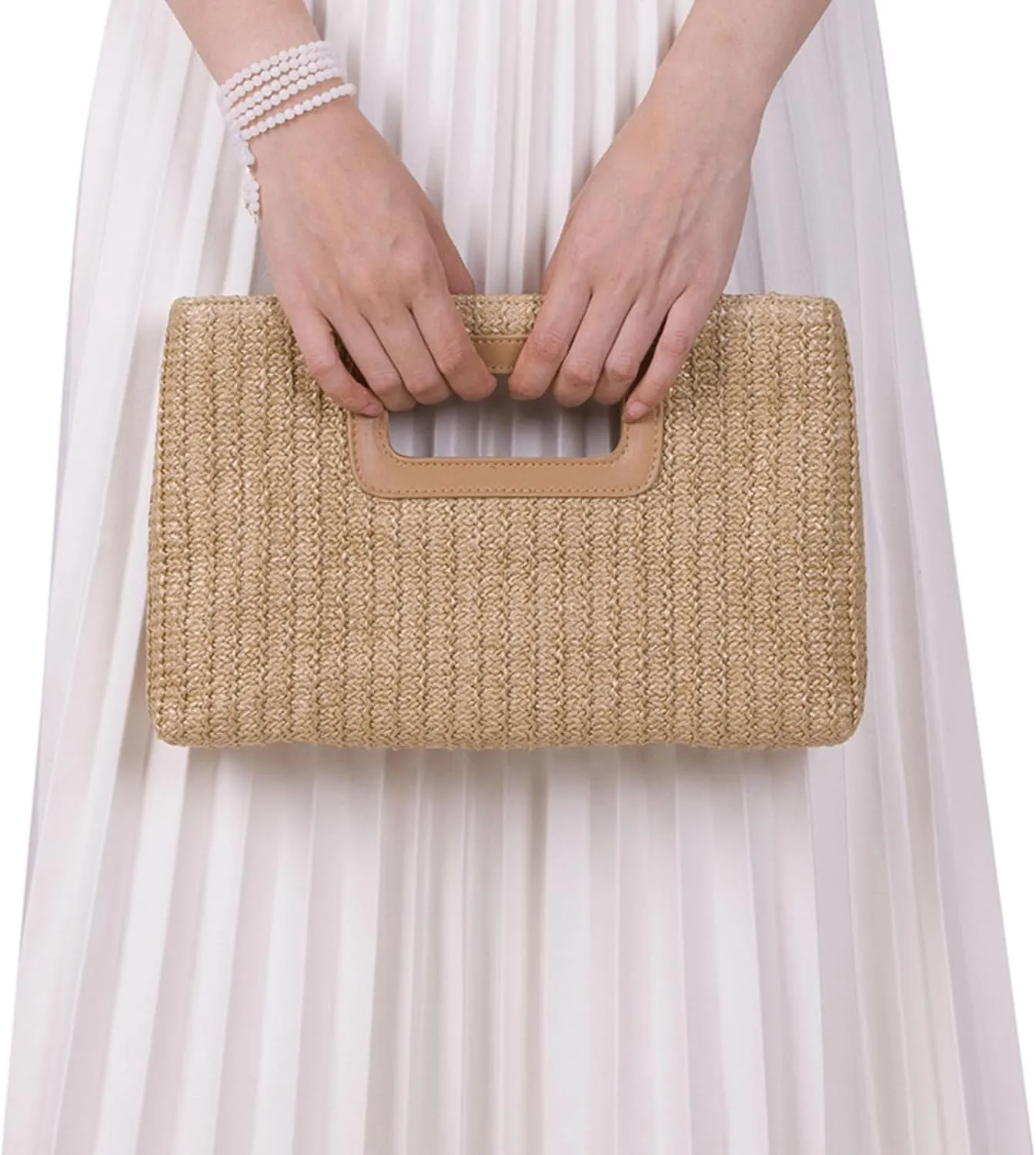 Natural Straw Flat Clutch Women 2025 Boho Purse Top Handle Crossbody Handbag Stylish Woven Envelope Wallet Evening