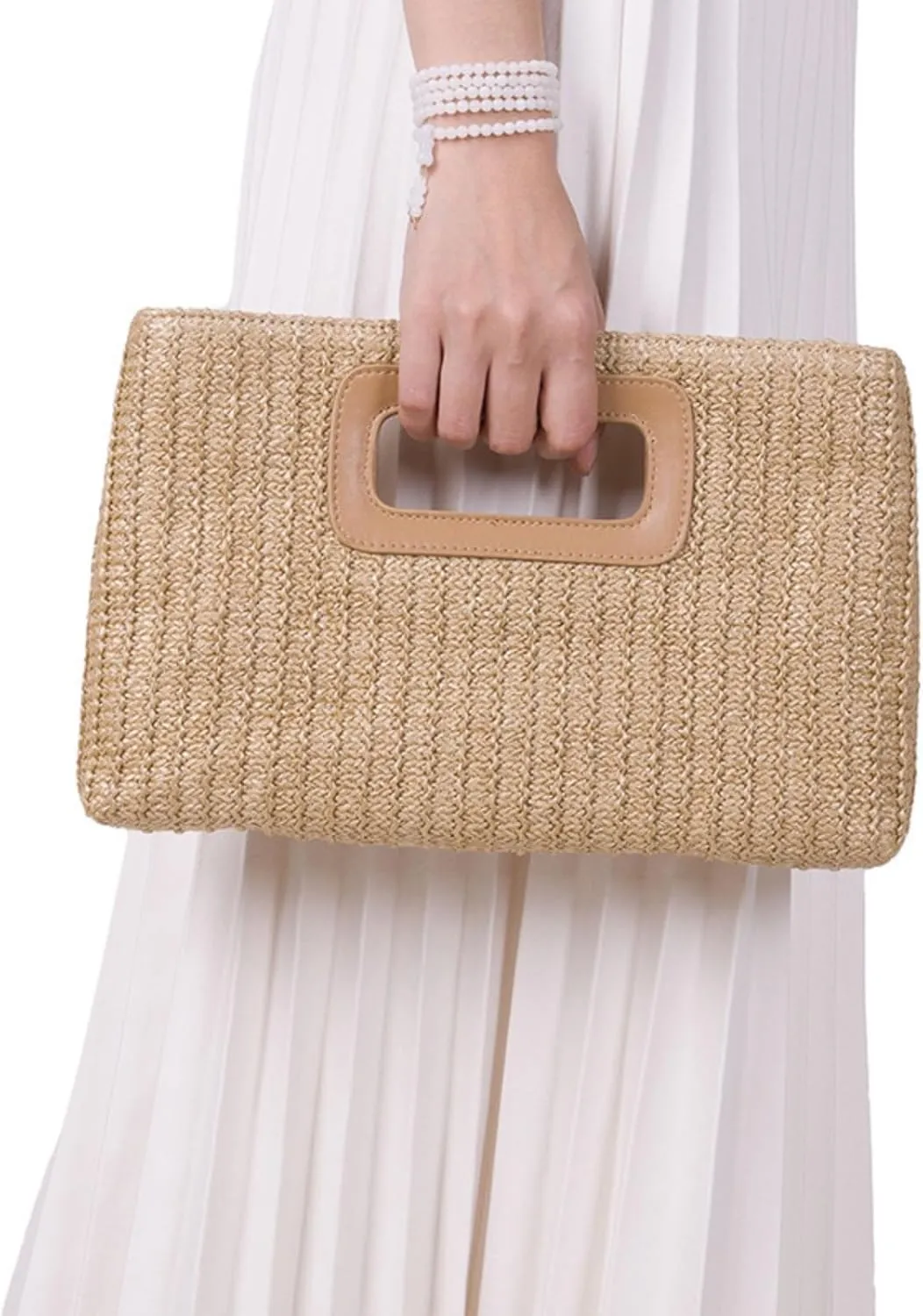 Natural Straw Flat Clutch Women 2025 Boho Purse Top Handle Crossbody Handbag Stylish Woven Envelope Wallet Evening