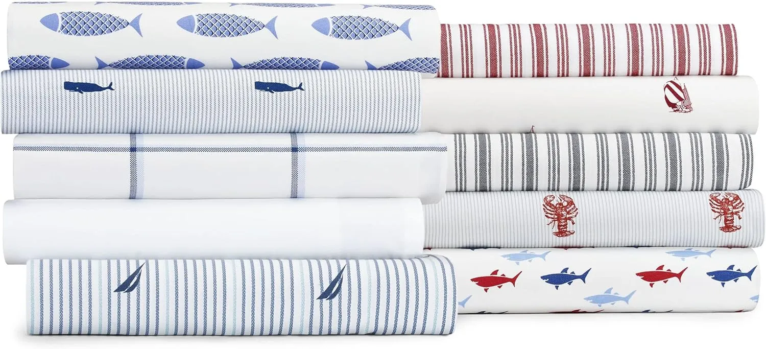 Nautica - Full Sheet Set, Cotton Percale Bedding Set, Crisp & Cool, Stylish Home Decor, Dorm Room Essentials (Plot Blue, Full)