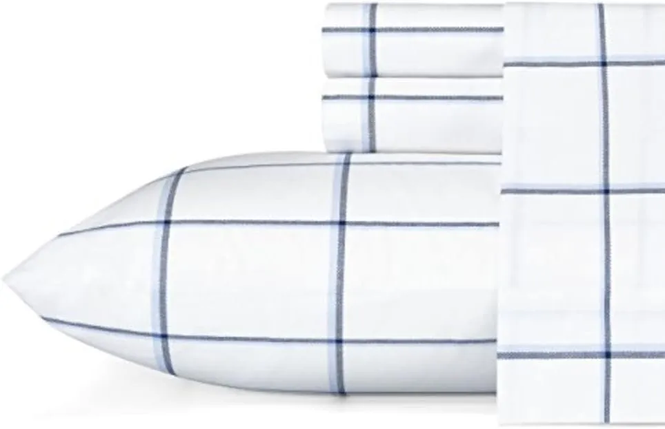Nautica - Full Sheet Set, Cotton Percale Bedding Set, Crisp & Cool, Stylish Home Decor, Dorm Room Essentials (Plot Blue, Full)