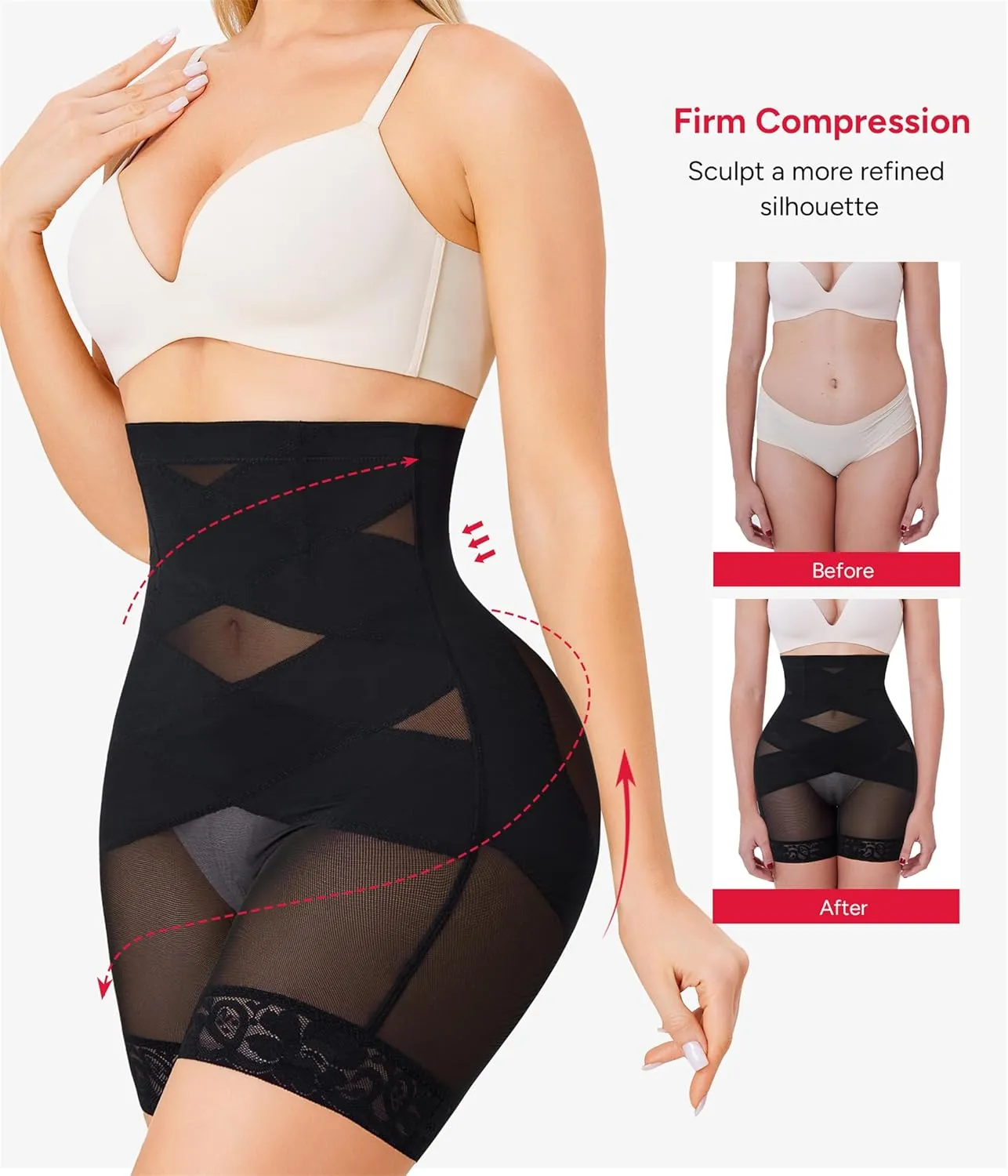 Nebility Shapewear Tummy Control Body Shaper High Waisted Butt Lifting Panties Shapewear Shorts Thigh Slimmer