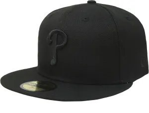 New Era 59Fifty Hat Philadelphia Phillies Black on Black Fitted Cap 11591117 (7 1/2)