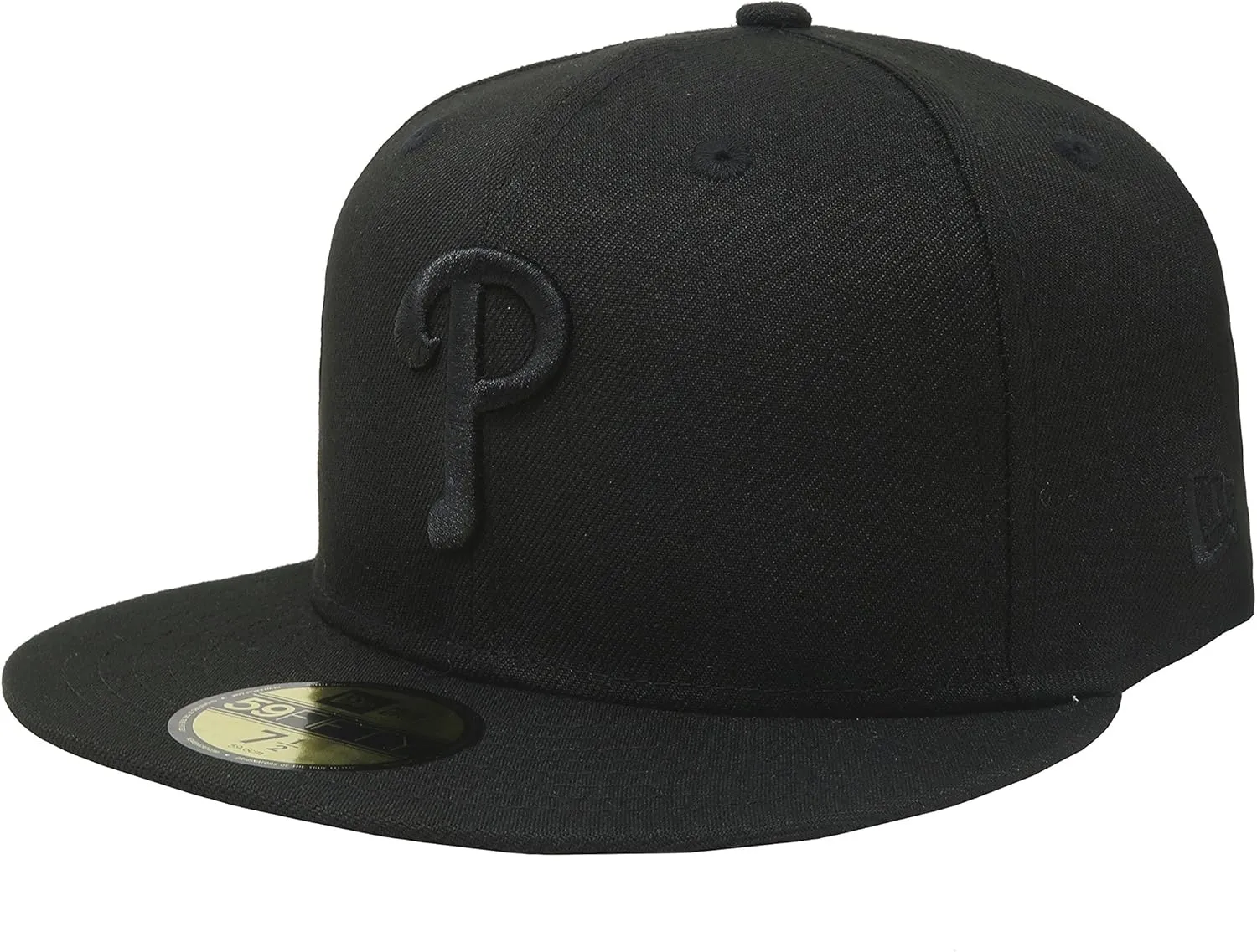 New Era 59Fifty Hat Philadelphia Phillies Black on Black Fitted Cap 11591117 (7 1/2)