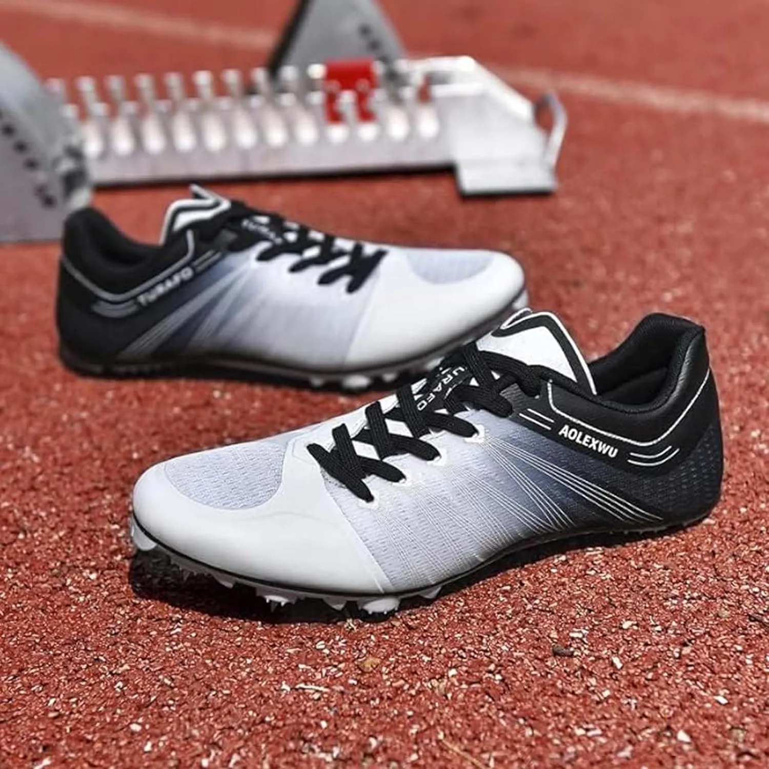 New Track and Field Shoes - Unisex, All Ages - Black - Mesh - Athletic - Minimal Cushioning - Lace-Up - Round Toe - Flat Heel - Sprint Running - Nail Spikes - US Size 12