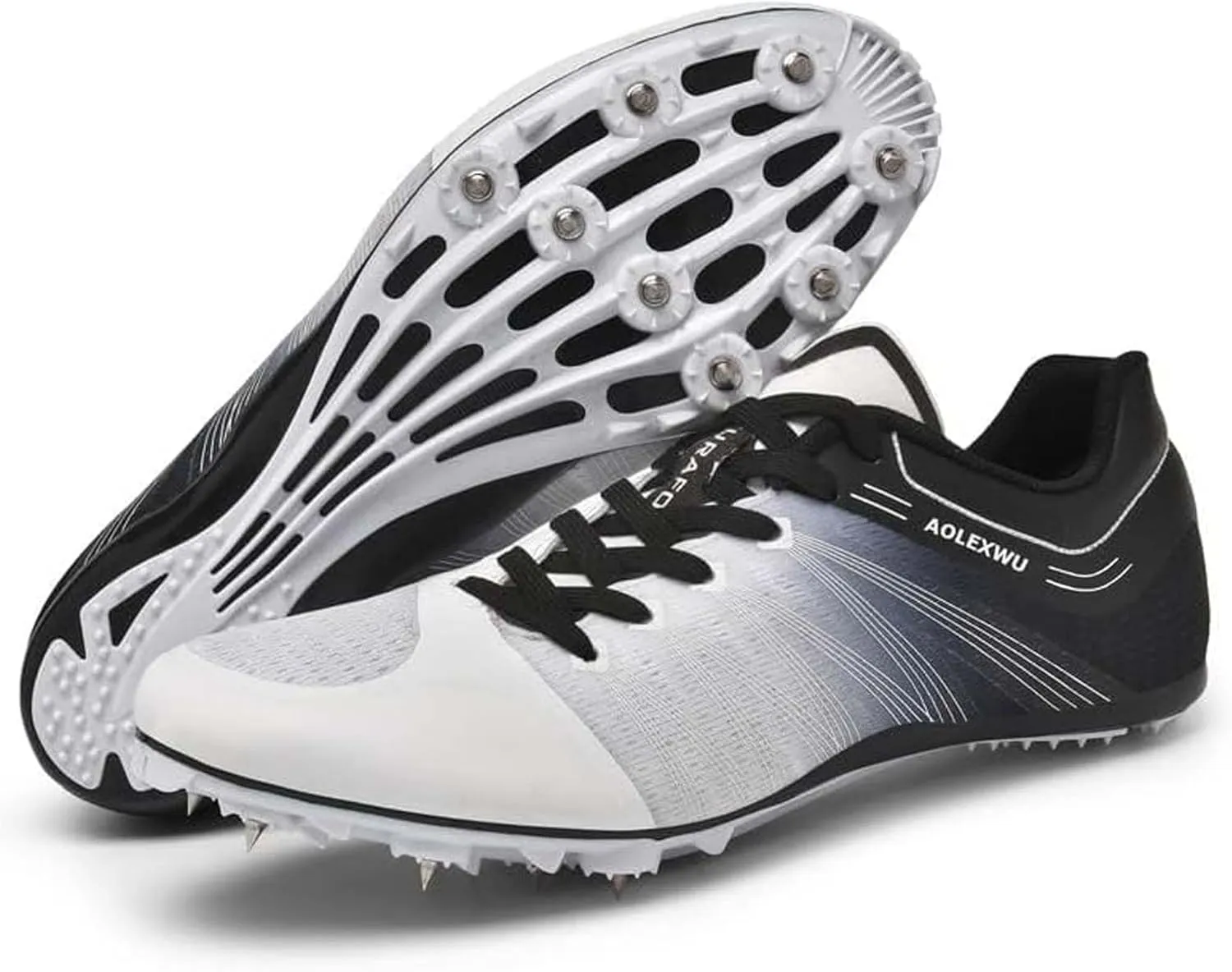 New Track and Field Shoes - Unisex, All Ages - Black - Mesh - Athletic - Minimal Cushioning - Lace-Up - Round Toe - Flat Heel - Sprint Running - Nail Spikes - US Size 12