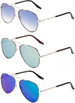 Newbee Fashion 3 Pack Metal Rim Aviator Sunglasses for Men for Women