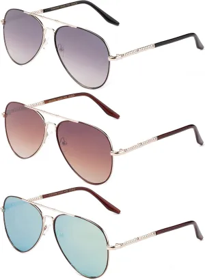 Newbee Fashion 3 Pack Metal Rim Aviator Sunglasses for Men for Women