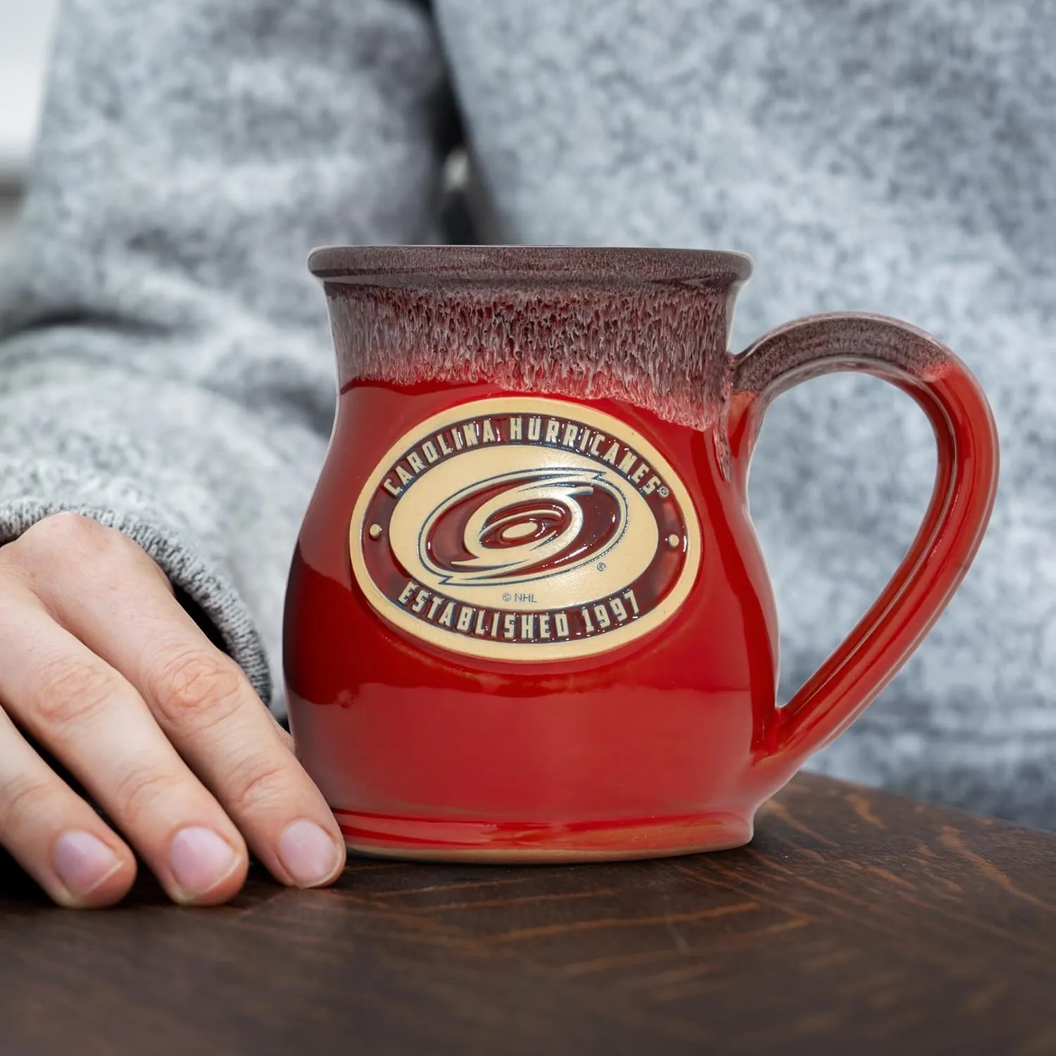 NHL Team 14-oz Two-Tone Tall Belly Mug, Handmade Large Ceramic Coffee Mug with Team Logo for True Fans, Premium Deneen Pottery Made in USA