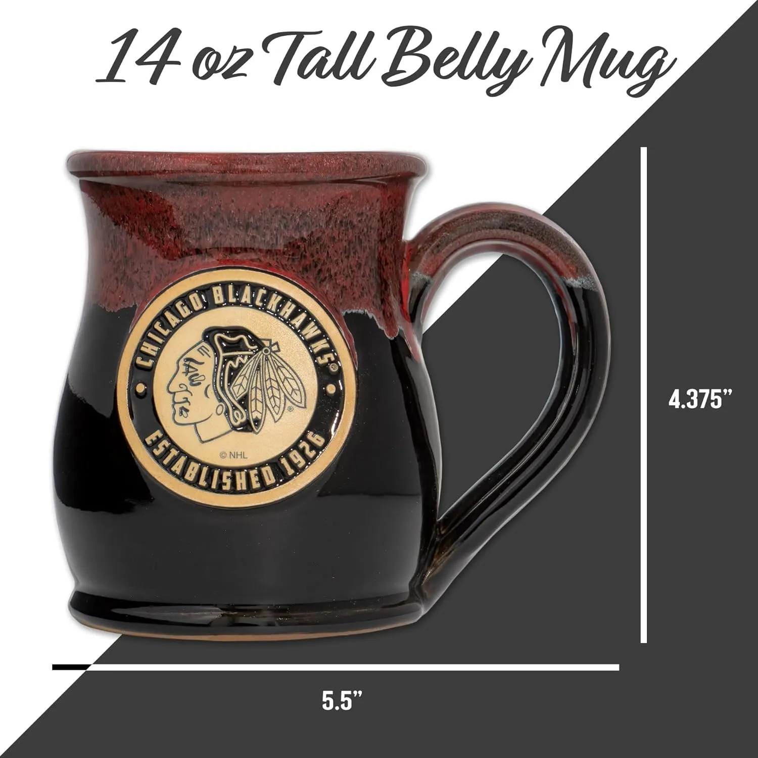 NHL Team 14-oz Two-Tone Tall Belly Mug, Handmade Large Ceramic Coffee Mug with Team Logo for True Fans, Premium Deneen Pottery Made in USA