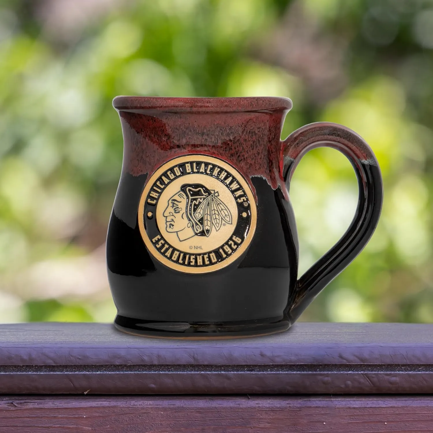 NHL Team 14-oz Two-Tone Tall Belly Mug, Handmade Large Ceramic Coffee Mug with Team Logo for True Fans, Premium Deneen Pottery Made in USA