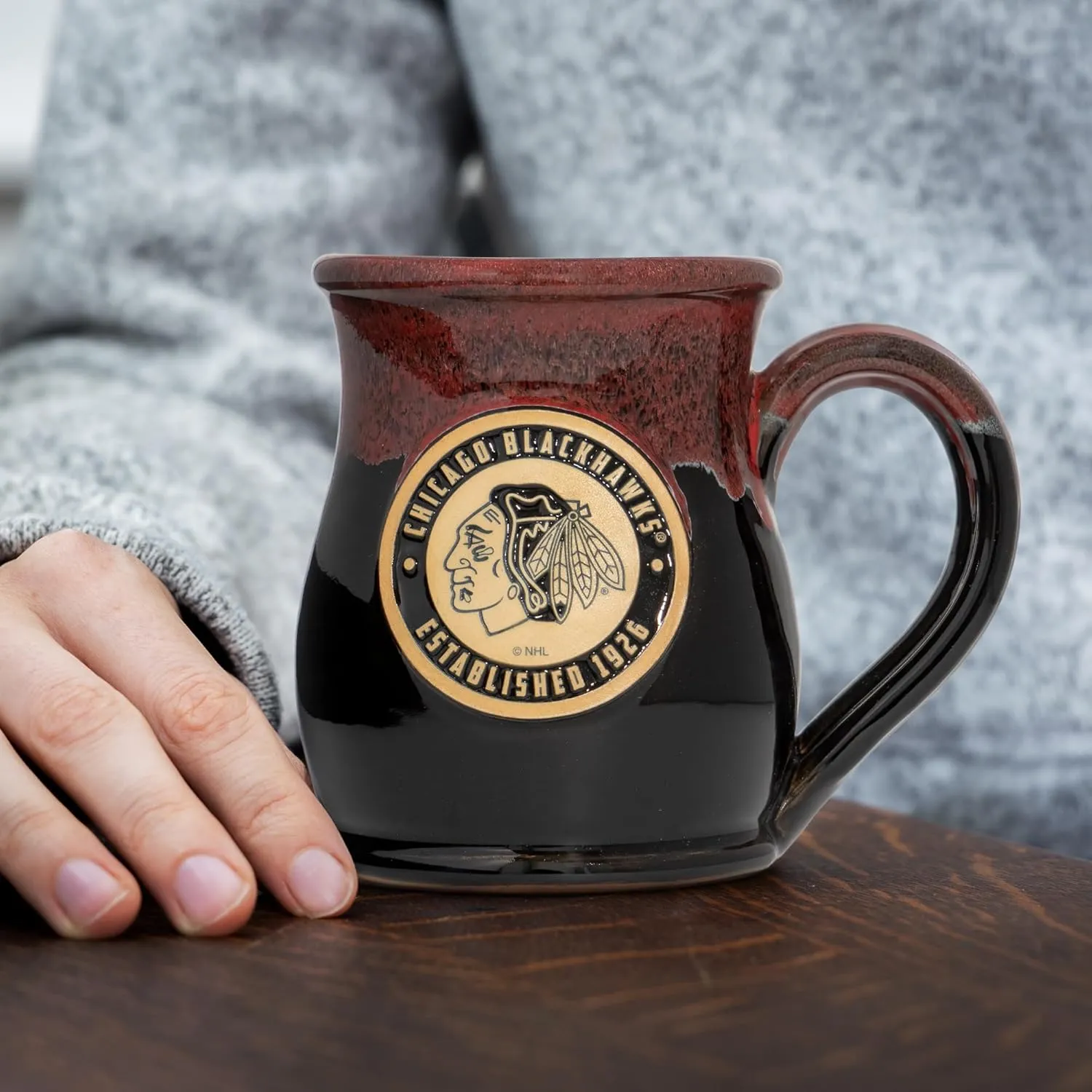 NHL Team 14-oz Two-Tone Tall Belly Mug, Handmade Large Ceramic Coffee Mug with Team Logo for True Fans, Premium Deneen Pottery Made in USA