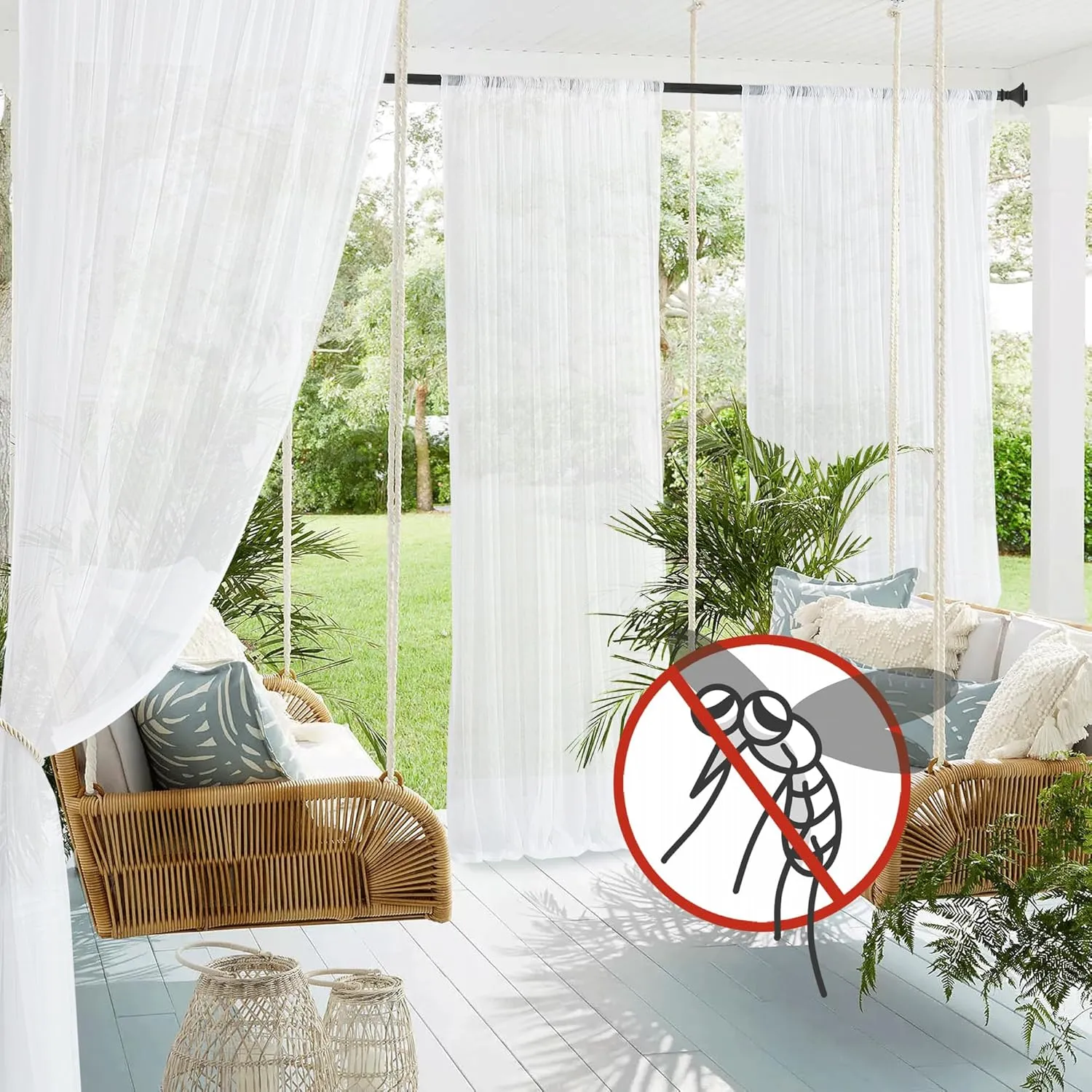 NICETOWN 2 Panels Outdoor Mosquito Netting for Patio Waterproof, Extra Wide 118" Airy Mesh Net Outdoor Sheer Curtains Privacy, Rod Pocket DIY Adjustable Length & Width for Sunroom, W118 x L98, White