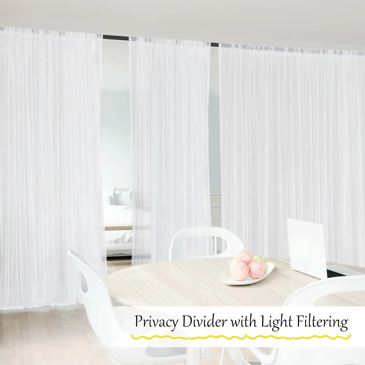 NICETOWN 2 Panels Outdoor Mosquito Netting for Patio Waterproof, Extra Wide 118" Airy Mesh Net Outdoor Sheer Curtains Privacy, Rod Pocket DIY Adjustable Length & Width for Sunroom, W118 x L98, White