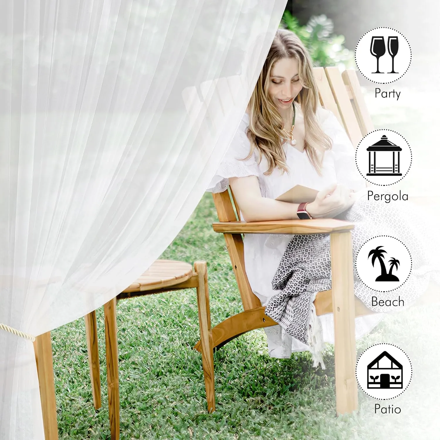 NICETOWN 2 Panels Outdoor Mosquito Netting for Patio Waterproof, Extra Wide 118" Airy Mesh Net Outdoor Sheer Curtains Privacy, Rod Pocket DIY Adjustable Length & Width for Sunroom, W118 x L98, White