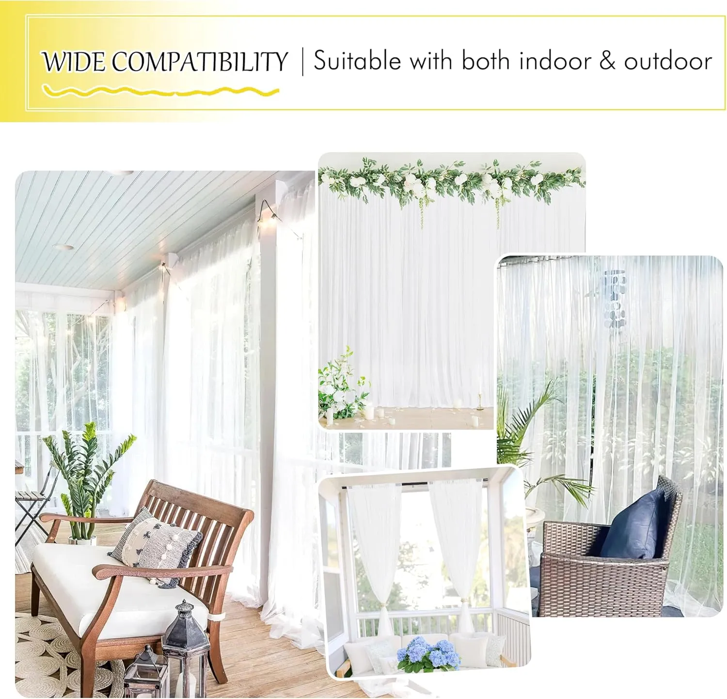 NICETOWN 2 Panels Outdoor Mosquito Netting for Patio Waterproof, Extra Wide 118" Airy Mesh Net Outdoor Sheer Curtains Privacy, Rod Pocket DIY Adjustable Length & Width for Sunroom, W118 x L98, White