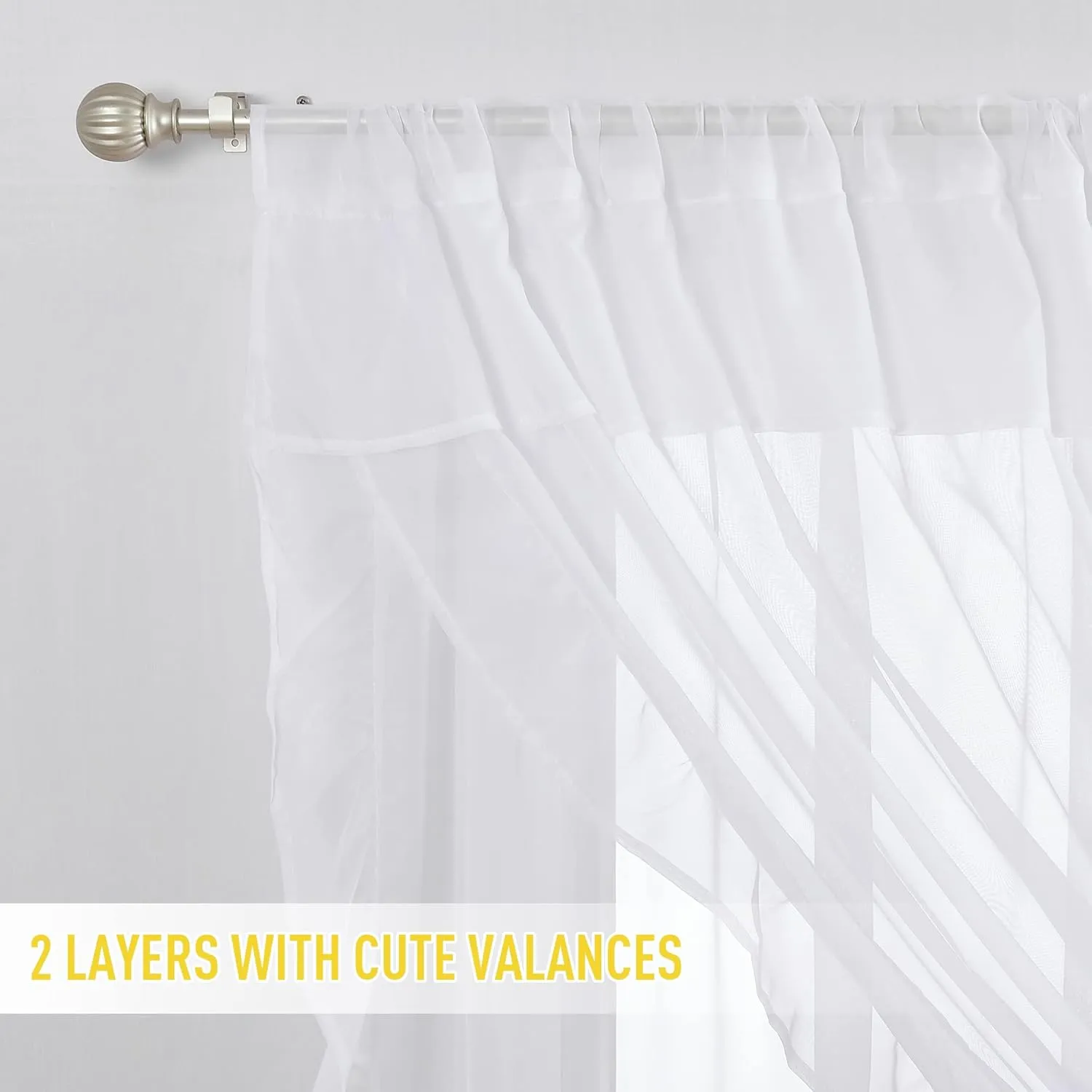 NICETOWN Voile Sheer White Ruffle Curtains, Rod Pocket 3 Layers Privacy Bedroom Shabby Chic Curtains with Valance & 2 Bouns Tie Backs for Bed Canopy/Door Way, W100 x L84, 1 Piece