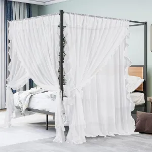 NICETOWN Voile Sheer White Ruffle Curtains, Rod Pocket 3 Layers Privacy Bedroom Shabby Chic Curtains with Valance & 2 Bouns Tie Backs for Bed Canopy/Door Way, W100 x L84, 1 Piece