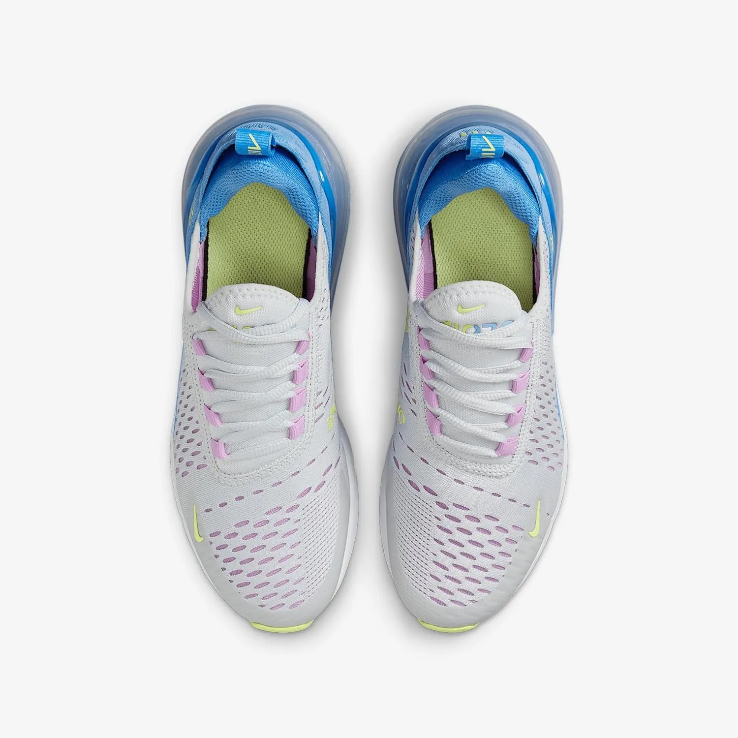 Nike Air Max 270 Big Kids' Shoes (IB4401-043, Pure Platinum/Rush Fuchsia/Blue Beyond/Light Lemon Twist)
