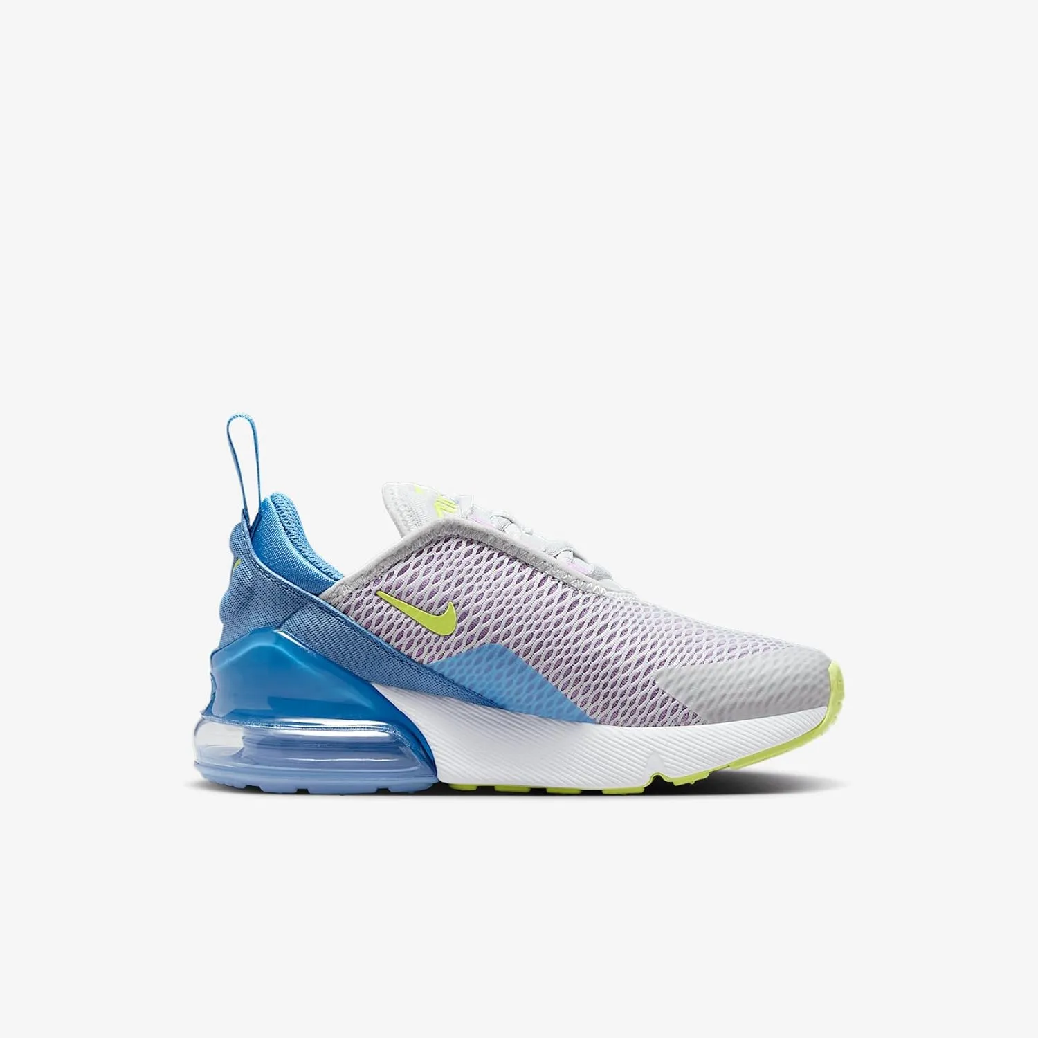 Nike Air Max 270 Little Kids' Shoes (IB4404-043, Pure Platinum/Rush Fuchsia/Blue Beyond/Light Lemon Twist)