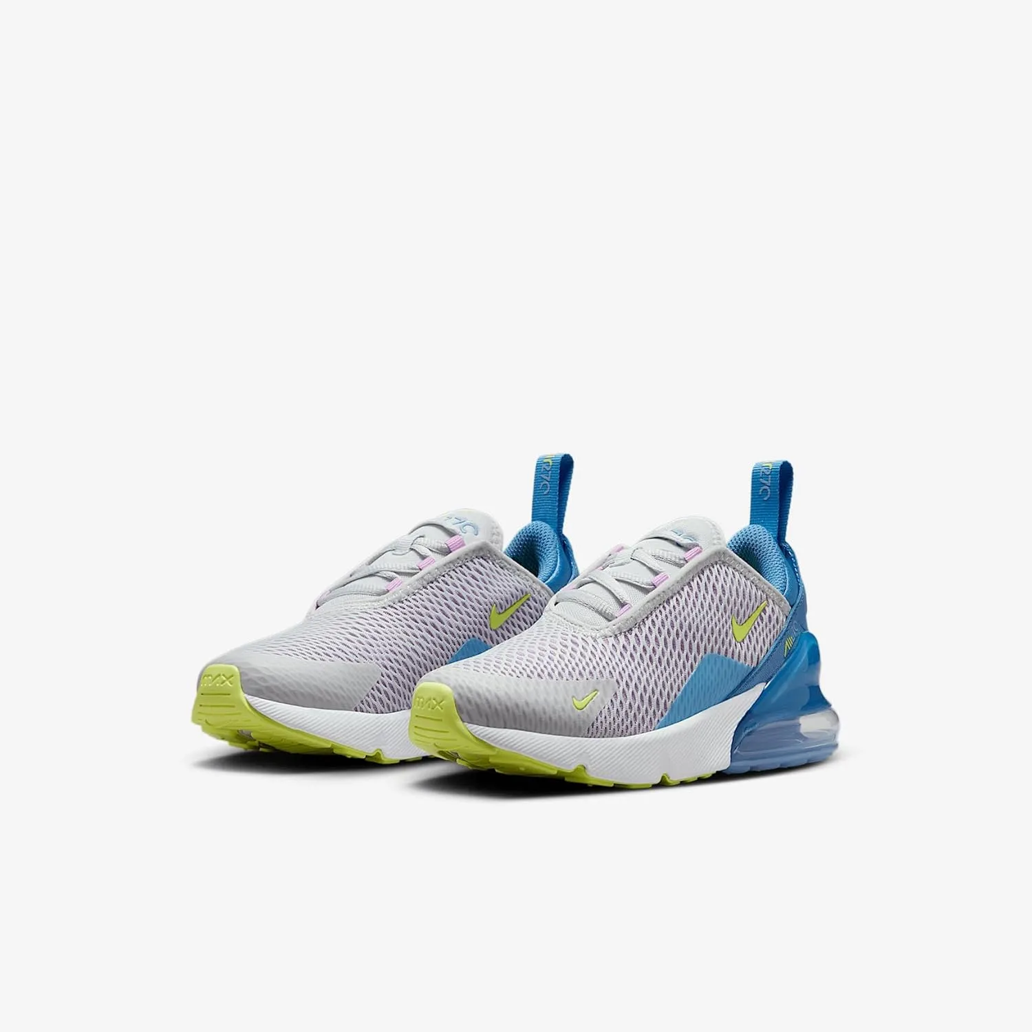 Nike Air Max 270 Little Kids' Shoes (IB4404-043, Pure Platinum/Rush Fuchsia/Blue Beyond/Light Lemon Twist)