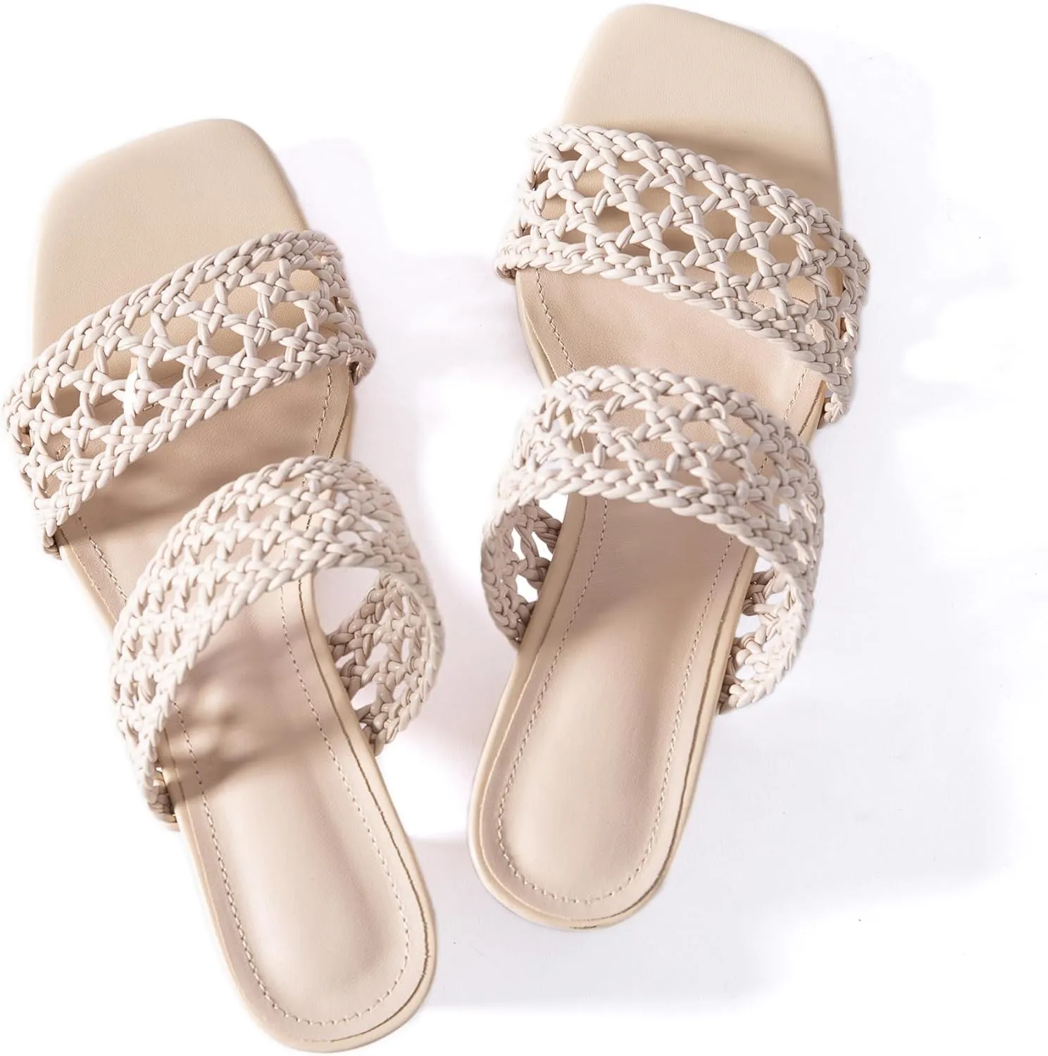 N.N.G Women Heels Sandals Braided Block Nude Summer Chunky Square Leather Woven Comfort Strappy Dress Casual Pumps Mules