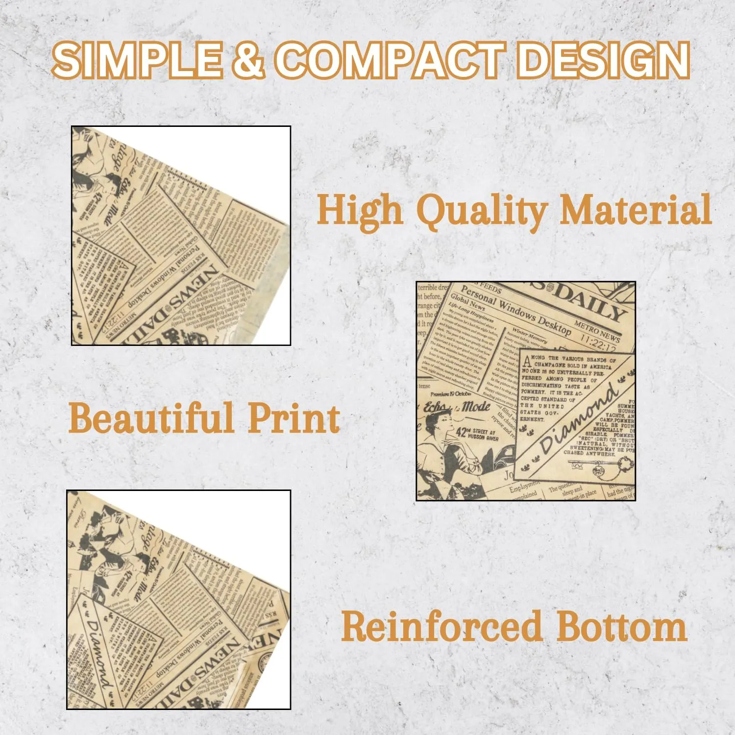 Novel Box 100 Pack Newsprint Kraft Print Flat Merchandise Bags 6x9 Inches - Stylish Bag for Birthday Gifts - Bulk Paper Storage Bags for Goody, Shopping, Wedding Anniversary & Special Occasions