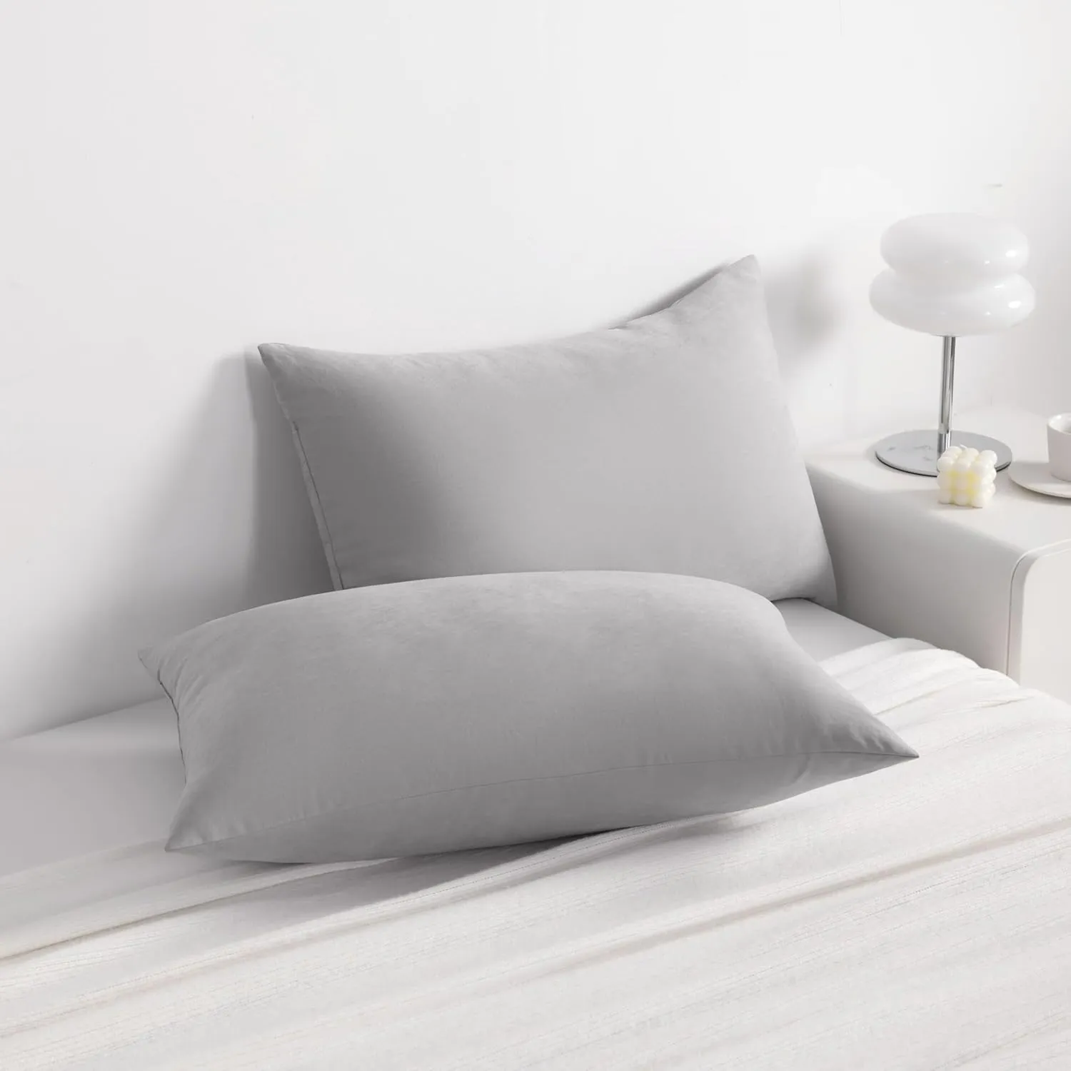 NTBAY Down Alternative Bed Pillows, Pillows Queen Size Set of 2, Machine Washable Pillows for Back, Stomach or Side Sleepers, Soft Hotel Collection Pillows for Sleeping, Light Grey