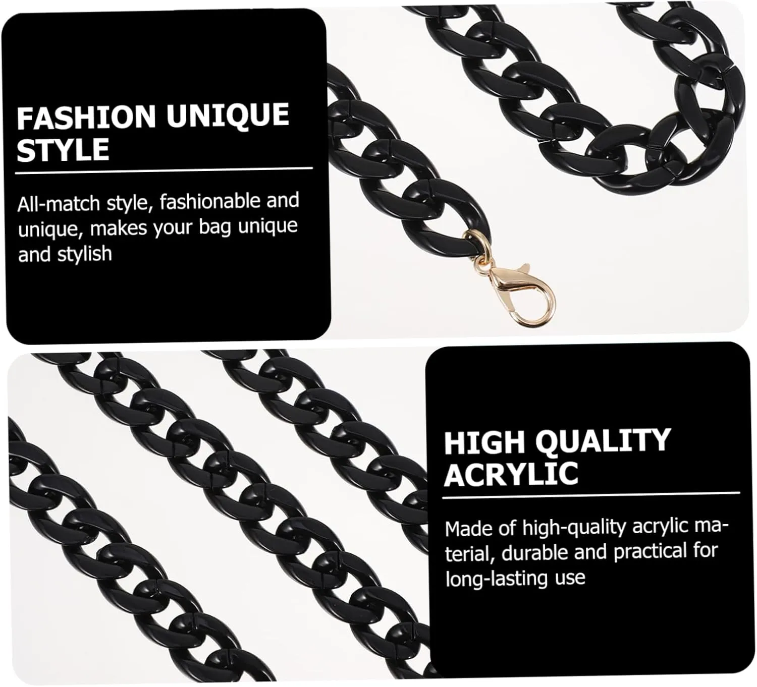 NUOBESTY Handbag Chain 100cm Black Acrylic Tote Purse for Women Single Shoulder Detachable Bag Ornament