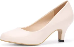 OCHENTA Women's Comfortable Low Kitten Heel Dress Shoes Round Toe Slip On Work Pumps