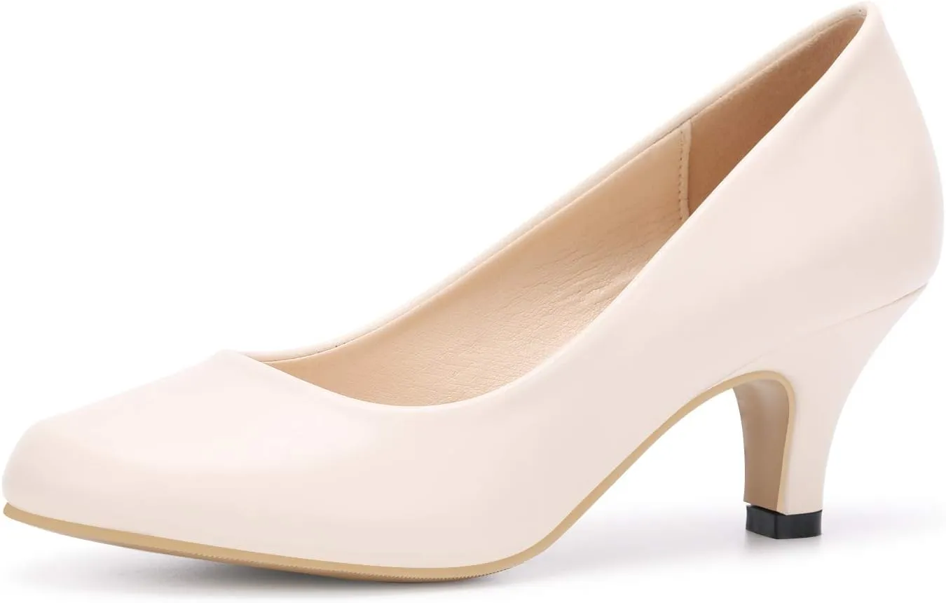 OCHENTA Women's Comfortable Low Kitten Heel Dress Shoes Round Toe Slip On Work Pumps