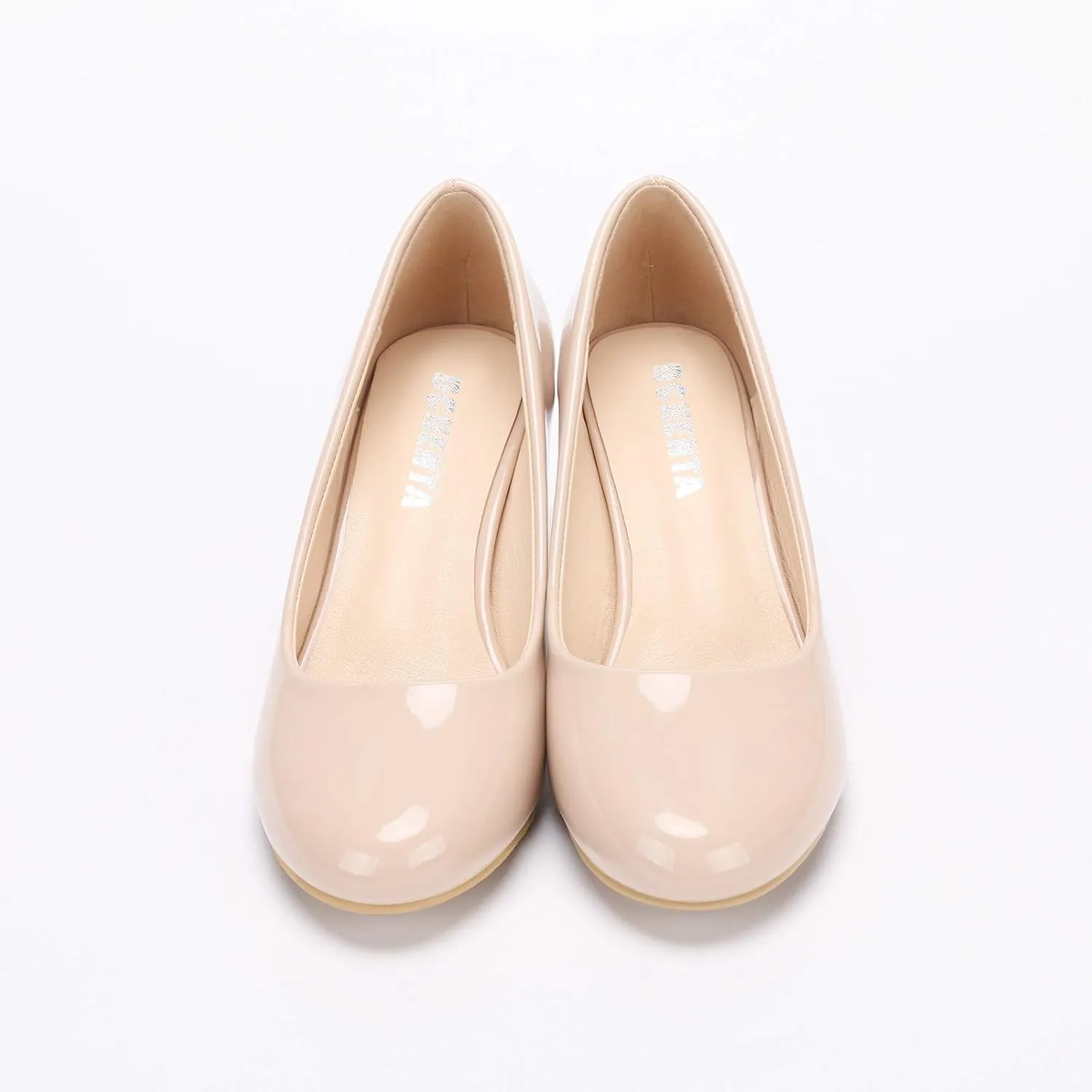 OCHENTA Women's Comfortable Low Kitten Heel Dress Shoes Round Toe Slip On Work Pumps