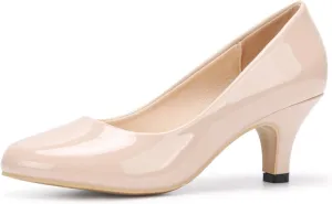 OCHENTA Women's Comfortable Low Kitten Heel Dress Shoes Round Toe Slip On Work Pumps
