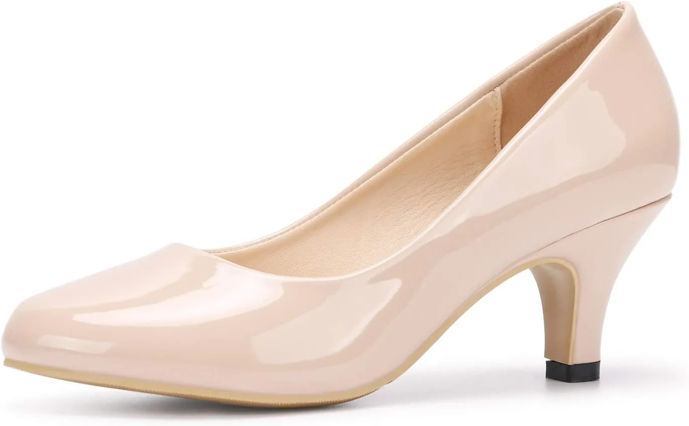 OCHENTA Women's Comfortable Low Kitten Heel Dress Shoes Round Toe Slip On Work Pumps