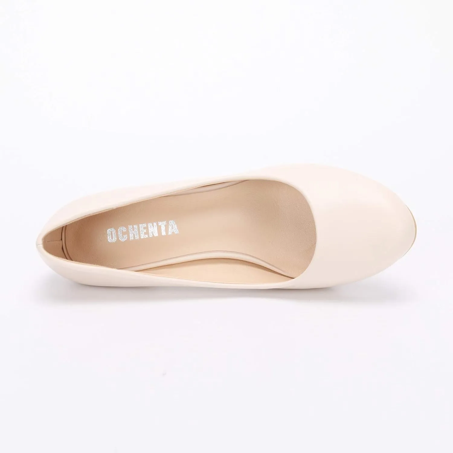 OCHENTA Women's Comfortable Low Kitten Heel Dress Shoes Round Toe Slip On Work Pumps