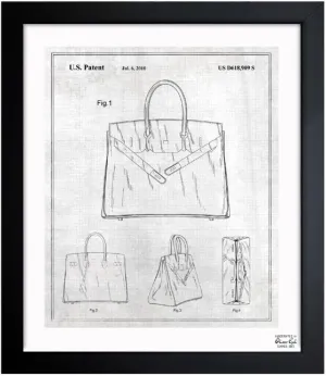Oliver Gal 1B00313_15x18_MATTE_FLAT Olivergal 'Paris Birkin Handbag 2009' Framed Art Wall Art, White, 17.0x20.0x1.0