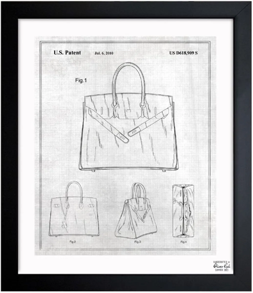 Oliver Gal 1B00313_15x18_MATTE_FLAT Olivergal 'Paris Birkin Handbag 2009' Framed Art Wall Art, White, 17.0x20.0x1.0